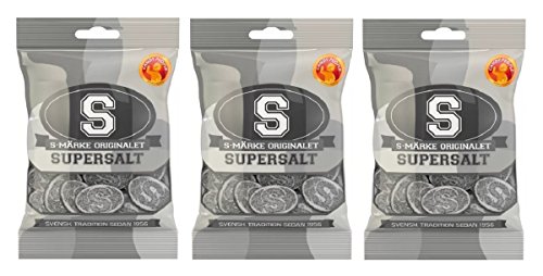 Candy People S-Märke Supersalt - Original schwedische Super Salty Lakritz Salmiak Weingummi Süßigkeitenbeutel 80g, 3er Pack von Candy