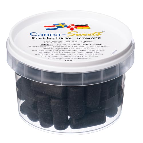Canea Sweets Kreidestücke Schwarz | Mit Lakritz-Anis | Für echte Lakritzfans | Lakritz Dragees zum Kauen und Genießen | 150 g von Canea-Sweets