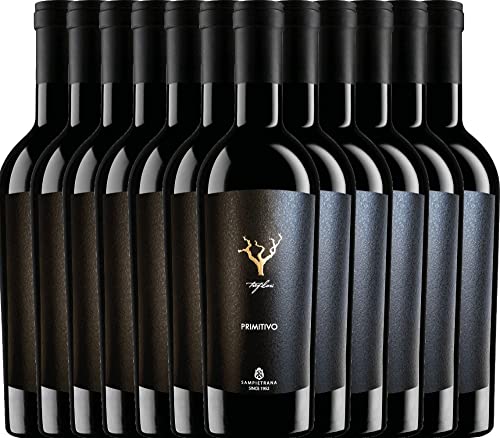 VINELLO 12er Weinpaket Primitivo - Trefilari Primitivo 2021 - Cantina Sampietrana mit einem VINELLO.weinausgießer | 12 x 0,75 Liter von Cantina Sampietrana