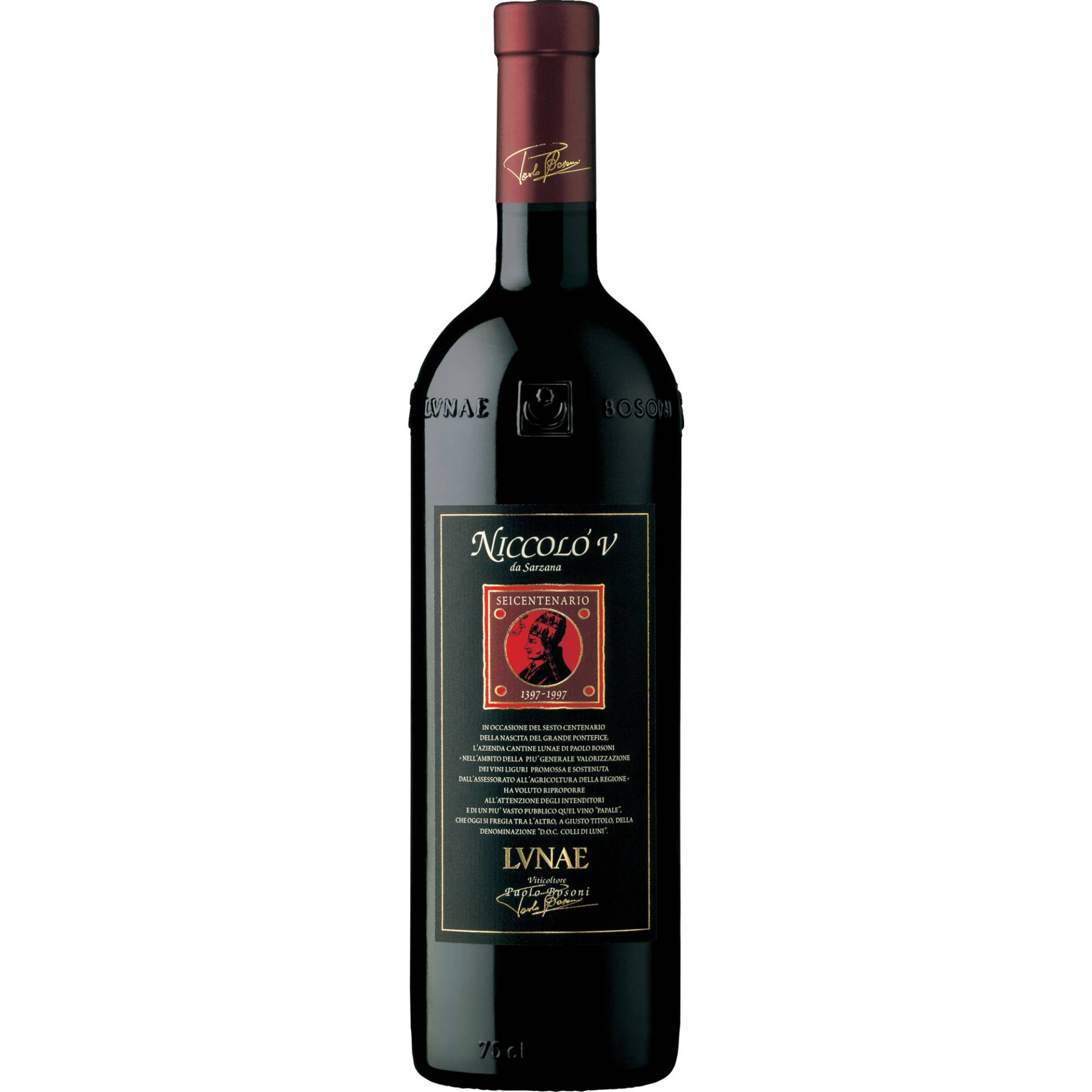 Lunae Niccolo V Riserva, Colli di Luni DOC, Ligurien, 2018, Rotwein von Cantine Lunae Bosoni S.r.l., IT-19034 Ortonovo (SP)