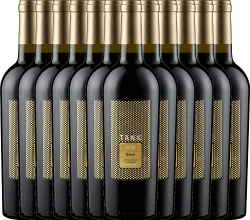 VINELLO 12er Weinpaket Rotwein - TANK No 11 Syrah Appassimento 2021 - Cantine Minini mit einem VINELLO.weinausgießer | 12 x 0,75 Liter von Cantine Minini