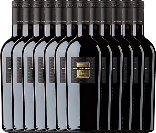 12er Weinpaket Italien - Sessantanni Primitivo di Manduria 2015 - Cantine San Marzano mit VINELLO.weinausgießer | halbtrockener Rotwein | italienischer Rotwein aus Apulien | 12 x 0,75 Liter von Cantine San Marzano