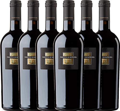 6er Weinpaket Italien - Sessantanni Primitivo di Manduria 2015 - Cantine San Marzano mit VINELLO.weinausgießer | halbtrockener Rotwein | italienischer Rotwein aus Apulien | 6 x 0,75 Liter von Cantine San Marzano 2017