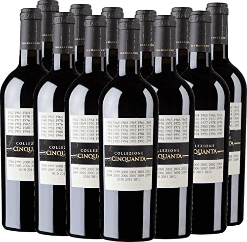 VINELLO 12er Weinpaket Rotwein - Collezione Cinquanta Vino Rosso d'Italia - Cantine San Marzano mit einem VINELLO.weinausgießer | 12 x 0,75 Liter von Cantine San Marzano
