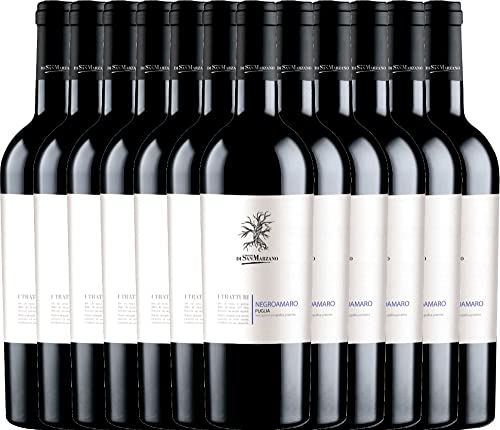 VINELLO 12er Weinpaket Rotwein - I Tratturi Negroamaro 2021 - Cantine San Marzano mit einem VINELLO.weinausgiesser | 12 x 0,75 Liter von Cantine San Marzano