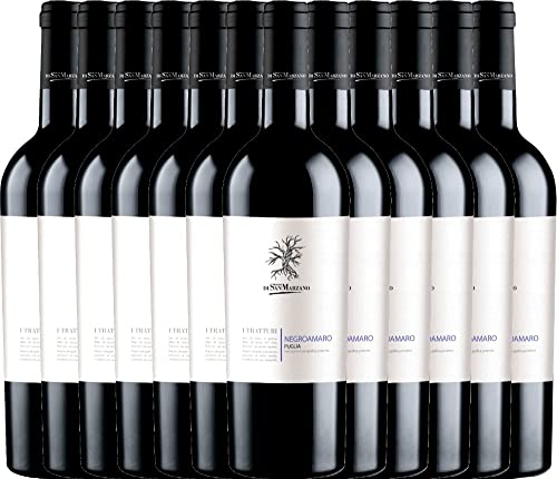 VINELLO 12er Weinpaket Rotwein - I Tratturi Negroamaro 2021 - Cantine San Marzano mit einem VINELLO.weinausgiesser | 12 x 0,75 Liter von Cantine San Marzano