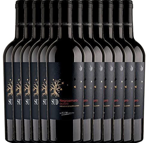 VINELLO 12er Weinpaket Rotwein - SUD Negroamaro 2021 - Cantine San Marzano mit einem VINELLO.weinausgießer | 12 x 0,75 Liter von Cantine San Marzano