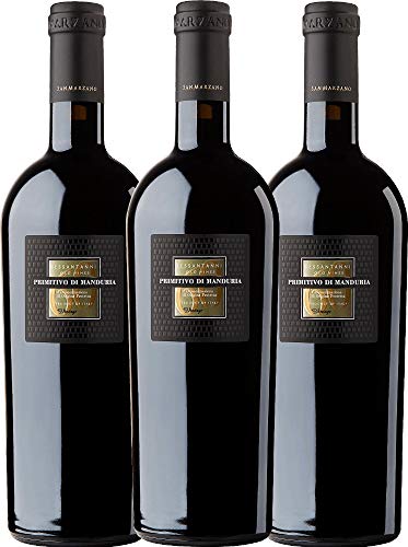 VINELLO 3er Weinpaket Italien - Sessantanni Primitivo di Manduria 2016 - Cantine San Marzano mit Weinausgießer | halbtrockener Rotwein | italienischer Rotwein aus Apulien | 3 x 0,75 Liter von Cantine San Marzano