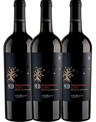 VINELLO 3er Weinpaket Rotwein - SUD Negroamaro 2021 - Cantine San Marzano mit einem VINELLO.weinausgießer | 3 x 0,75 Liter von Cantine San Marzano