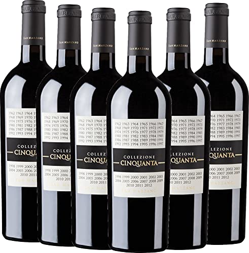 VINELLO 6er Weinpaket Rotwein - Collezione Cinquanta Vino Rosso d'Italia - Cantine San Marzano mit einem VINELLO.weinausgießer | 6 x 0,75 Liter von Cantine San Marzano