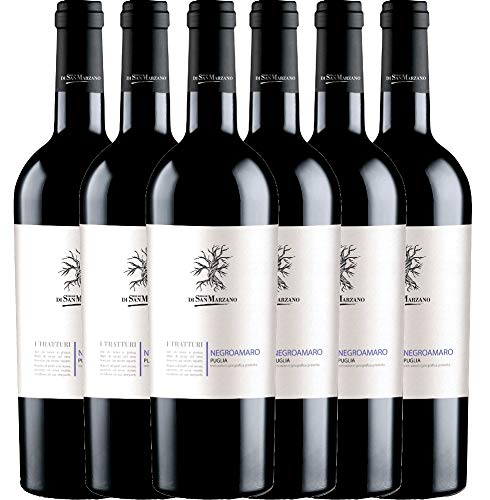 VINELLO 6er Weinpaket Rotwein - I Tratturi Negroamaro 2021 - Cantine San Marzano mit einem VINELLO.weinausgiesser | 6 x 0,75 Liter von Cantine San Marzano