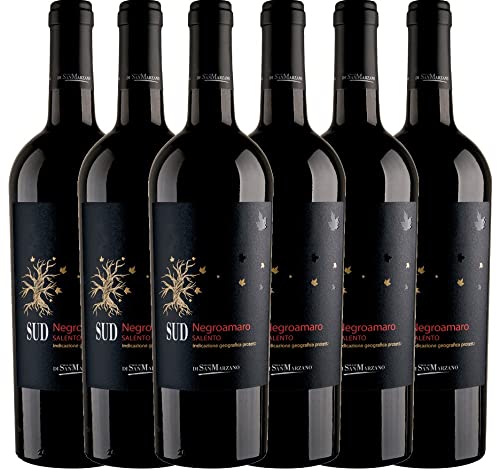 VINELLO 6er Weinpaket Rotwein - SUD Negroamaro 2021 - Cantine San Marzano mit einem VINELLO.weinausgießer | 6 x 0,75 Liter von Cantine San Marzano