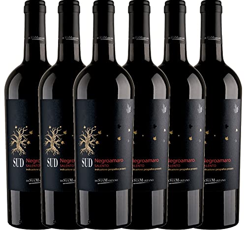 VINELLO 6er Weinpaket Rotwein - SUD Negroamaro - Cantine San Marzano mit einem VINELLO.weinausgießer | 6 x 0,75 Liter von Cantine San Marzano