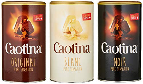 Caotina 3er-Set, original, noir, blanc, Kakao Pulver mit Schweizer Schokolade, Trinkschokolade, heiße Schokolade, 3 x 500g von Caotina