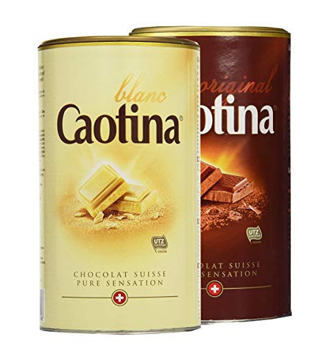 Caotina Trinkschokolade, Kakao Pulver mit feinster Schweizer Schokolade Original Schokolade Dose weiß + Vollmilch, 2er Pack, (2x500g) von Caotina