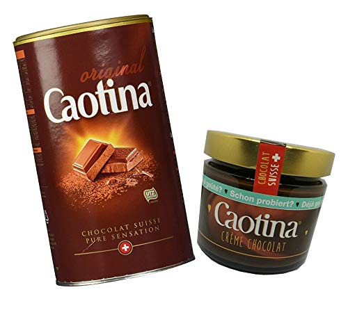 Caotina Original Trinkschokolade Pulver (1x 500g) und Caotina Original Schokoladen Creme Brotaufstrich (1x300g), Schweizer Qualität, nachhaltig und zertifiziert. von Caotina