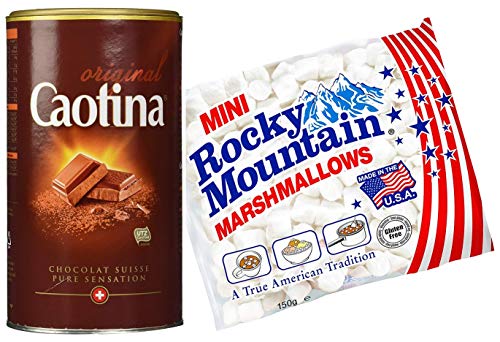 Caotina original pure sensation Schokoladengenuß, Swiss Premium Chocolate Drink - 500gr + Rocky Mountain Marshmallows Minis 150g von Caotina