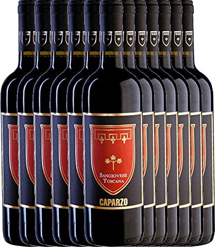VINELLO 12er Weinpaket - Sangiovese Toscana IGT 2019 - Caparzo mit einem VINELLO.weinausgießer | | 12 x 0,75 Liter von Caparzo