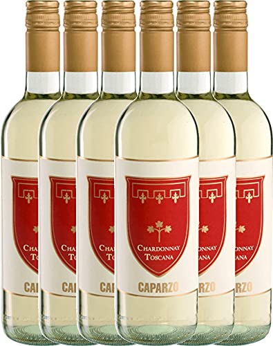 VINELLO 6er Weinpaket - Chardonnay Toscana IGT 2020 - Caparzo mit einem VINELLO.weinausgießer | | 6 x 0,75 Liter von Caparzo
