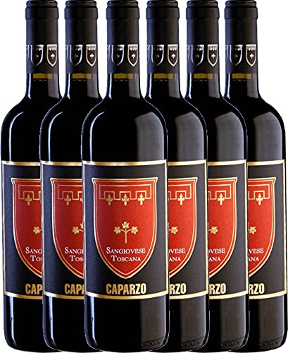 VINELLO 6er Weinpaket - Sangiovese Toscana IGT 2019 - Caparzo mit einem VINELLO.weinausgießer | | 6 x 0,75 Liter von Caparzo