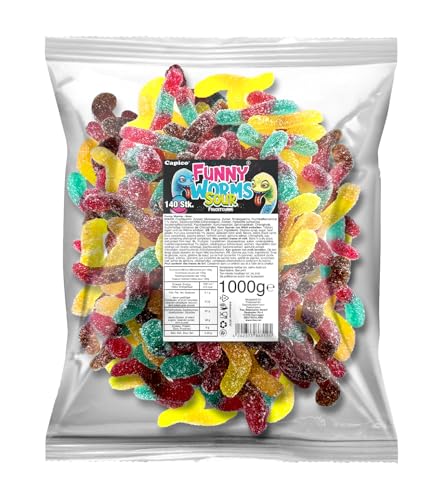 Capico Funny Worms Sour Fruchtgummi (1000g) im Beutel, Halal von Capico