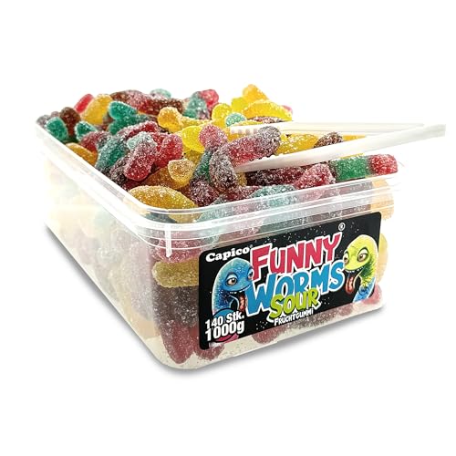 Capico Funny Worms Sour Fruchtgummi (1000g) in Dose, Halal von Capico