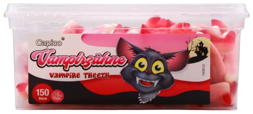 Capico Vampirzähne Fruchtgummi mit Erdbeer Vanillegeschmack Halal, 3er Pack (3 x 1050g) von Capico