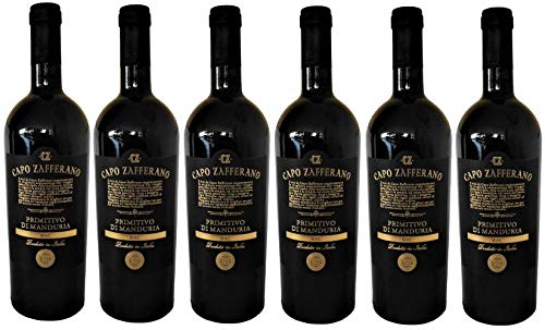 6 Flaschen Primitivo di Manduria DOC 2021 von Capo Zafferano im Sparpack (6x0,75l), trockener Rotwein aus Apulien von Capo Zafferano