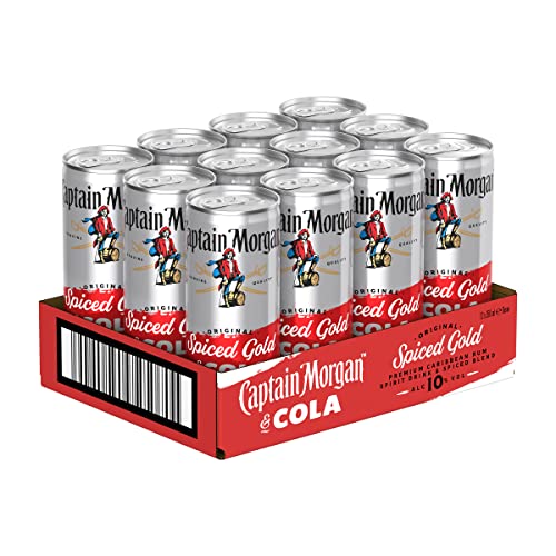 Captain Morgan Original Spiced Gold & Cola Mix-Getränk | Premium Rum Blend in erfrischender Kombo | Jetzt in der handlichen Dose für unterwegs | 10% vol | 12 x 250 ml EINWEG Mehrverpackung von Captain Morgan