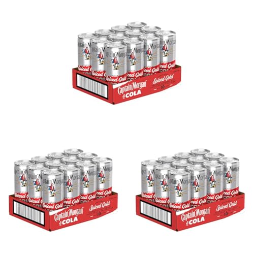 Captain Morgan Original Spiced Gold&Cola Mix-Getränk|Premium Rum Blend in erfrischender Kombo|Jetzt in der handlichen Dose für unterwegs|10% vol|12x250ml EINWEG Mehrverpackung, 3 liters,3.1 kilograms von Captain Morgan