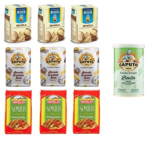 TESTPAKET De Cecco Divella Caputo Semola Hartweizengrieß ( 9 x 1Kg ) - Caputo Lievito Hefe ( 1 x 100g ) von Antimo Caputo