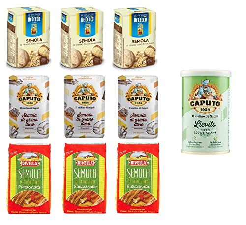 TESTPAKET De Cecco Divella Caputo Semola Hartweizengrieß ( 9 x 1Kg ) - Caputo Lievito Hefe ( 1 x 100g ) von Caputo