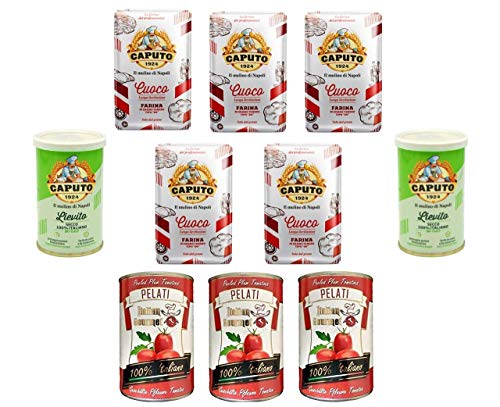 Testpaket Caputo Cuoco Farina Pizzamehl Mehl 5x 1Kg + Italian Gourmet 100% italienische geschälte Tomaten dosen 3x 400g + 2x Caputo Trockenhefe 100g von Caputo