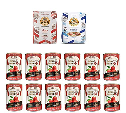 Testpaket Caputo Cuoco Pizzamehl Mehl ( 1 x 5Kg ) + Caputo Pizzeria Pizzamehl Mehl ( 1 x 5Kg ) + Italian Gourmet 100% italienische geschälte Tomaten dosen ( 12 x 400g ) von Antimo Caputo