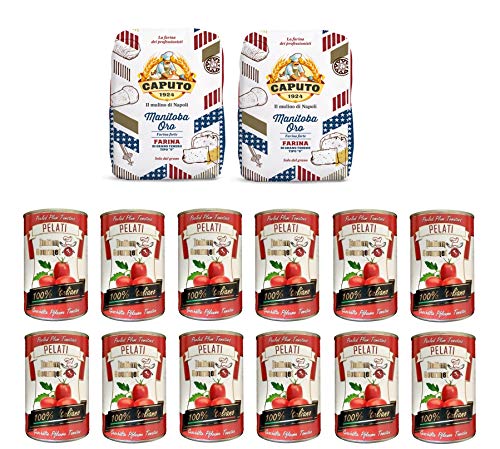 Testpaket Caputo Manitoba Oro Pizzamehl Mehl ( 2 x 5Kg ) + Italian Gourmet 100% italienische geschälte Tomaten dosen ( 12 x 400g ) von Antimo Caputo