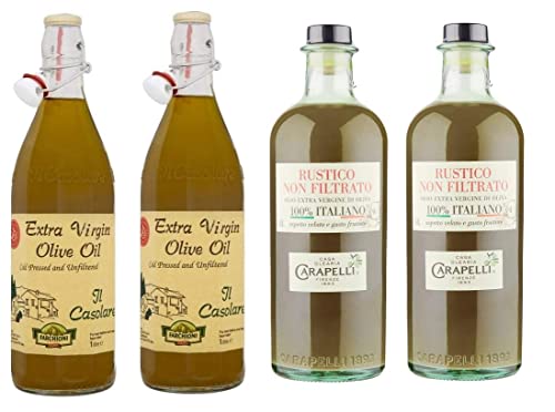 Testpaket Olio Extra Vergine di Oliva Italiano Farchioni Il Casolare - Carapelli Non Filtrato Italienisches Extra Natives Olivenöl ( 4 x 1Lt ) Küchenöl Öl Speiseöl von Carapelli