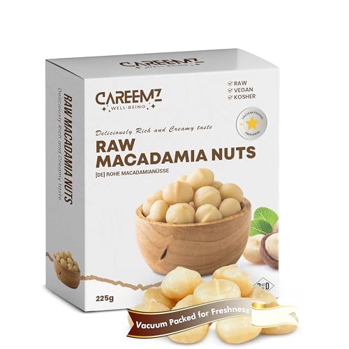 CAREEMZ geröstete Macadamianüsse, vakuumversiegelt für Frische, feinster Gourmet-Snack (225g, Ungeröstet, Ungesalzen) von Careemz