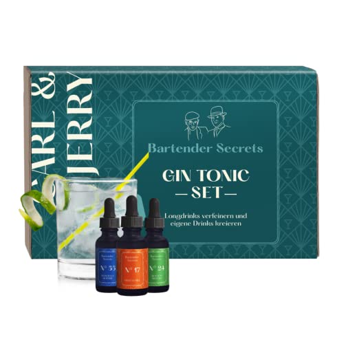 Carl & Jerry –Gin Tonic Geschenkset –Hochwertigen Longdrink-Essenzen–bis zu 90 Drinks mixen–3 Geschmacksrichtungen–Zuhause/als Geschenk–Bartender Secrets –Geschenkidee-Vatertagsgeschenk-alkoholfrei von Carl & Jerry