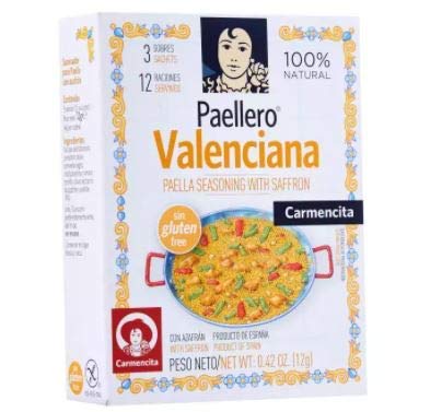 Carmencita Valencianische Paella-Gewürz, 3 Beutel à 12 g – diese Paella-Gewürz enthält eine geheime Mischung aus Gewürzen und Safran. Carmencita Valencianische Paella-Gewürz, 3 Beutel à 12 g – diese Paella-Gewürz enthält eine geheime Mischung aus Gewürzen und Safran. von Carmencita