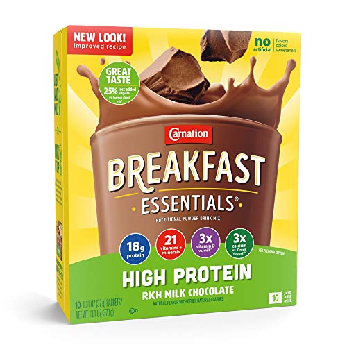 Carnation Breakfast Essentials High Protein Powder Drink Mix, Rich Milk Chocolate, 10 Count Box Packets (Pack of 6) (Packaging May Vary) von Carnation Breakfast Essentials