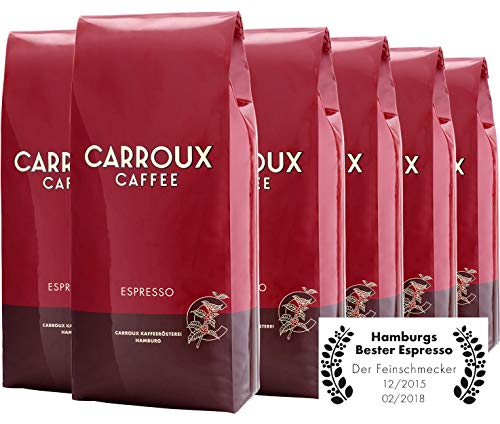 CARROUX Espresso, ganze Bohnen (6x 500 g). Für Siebträger u. Kaffee-Vollautomaten. Frisch geröstete Kaffeebohnen der Privat-Rösterei aus Hamburg von CARROUX