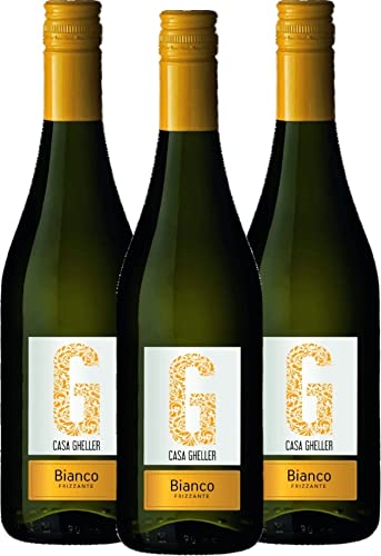 VINELLO 3er Weinpaket Perlwein - Bianco Frizzante IGT - Casa Gheller mit einem VINELLO.weinausgießer | 3 x 0,75 Liter von Casa Gheller