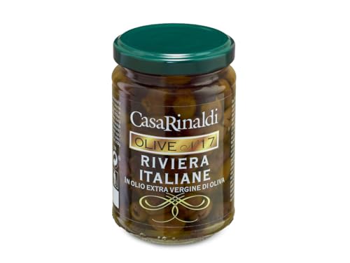 Casa Rinaldi - Riviera entkernte Oliven, 100% italienisch, in Extra Nativem Olivenöl, kräftiger Geschmack, 280 g Glas von Casa Rinaldi