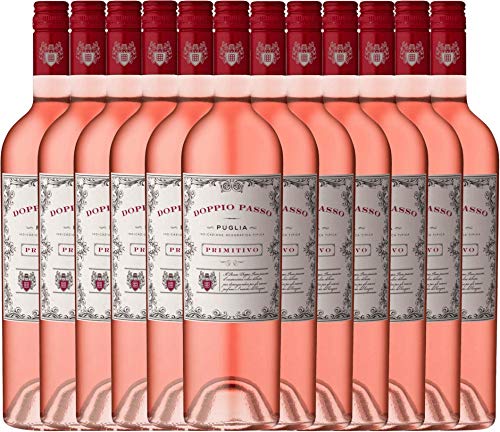 12er Weinpaket Rosé - Doppio Passo Rosato 2018 - CVCB mit VINELLO.weinausgießer | Roséwein halbtrocken | italienischer Sommerwein aus Apulien | 12 x 0,75 Liter von Casa Vinicola Carlo Botter