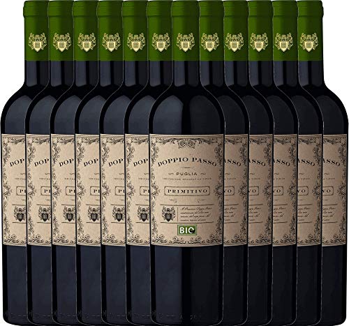 2er Paket - Doppio Passo Bio Primitivo Puglia IGT - CVCB mit VINELLO.weinausgießer | halbtrockener Rotwein | italienischer Bio-Wein aus Apulien | 12 x 0,75 Liter von Casa Vinicola Carlo Botter