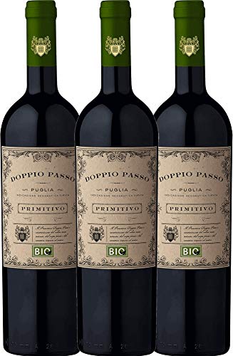 3er Paket - Doppio Passo Bio Primitivo Puglia IGT 2018 - CVCB mit VINELLO.weinausgießer | halbtrockener Rotwein | italienischer Bio-Wein aus Apulien | 3 x 0,75 Liter von Casa Vinicola Carlo Botter