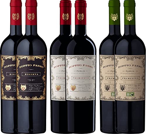 6er Probierpaket - Doppio Passo Primitivo Salento | Riserva | Bio - italienischer Rotwein aus Apulien | 6 x 0,75 Liter von Casa Vinicola Carlo Botter