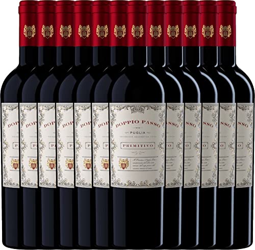 VINELLO 12er Weinpaket Primitivo - Doppio Passo Primitivo Puglia IGT 2021 - CVCB mit einem VINELLO.weinausgießer | 12 x 0,75 Liter von Casa Vinicola Carlo Botter
