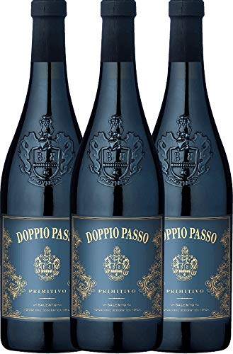 VINELLO 3er Weinpaket Proimitivo - Doppio Passo Primitivo Salento 2021 - Carlo Botter mit einem VINELLO.weinausgießer | 3 x 0,75 Liter von Casa Vinicola Carlo Botter
