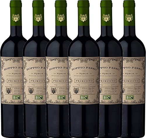 VINELLO 6er Weinpaket - Doppio Passo Bio Primitivo Puglia - CVCB mit VINELLO.weinausgießer | 6 x 0,75 Liter von Casa Vinicola Carlo Botter